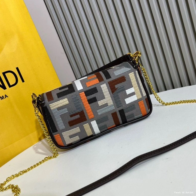 Cheap HOT FF Canvas Fendi Bag In Baguette Multi Grey Mini Motif 0720